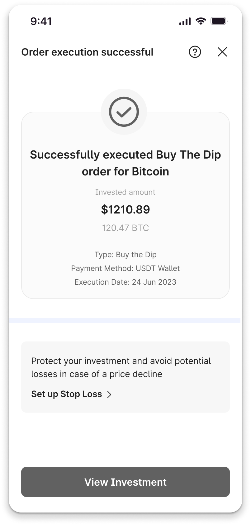 Order success screen