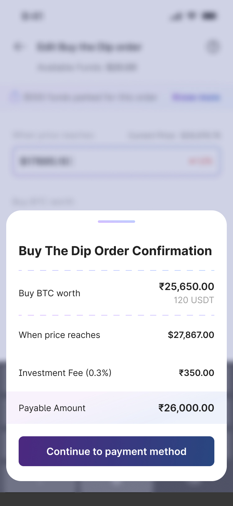 Order confirmation with full breakdown