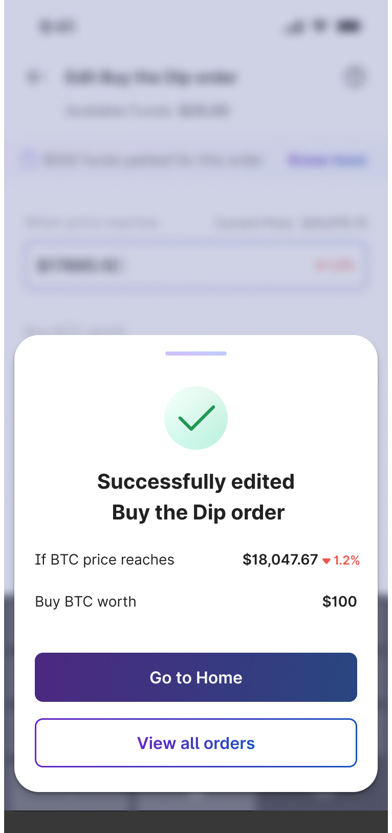 Active order waiting state with edit